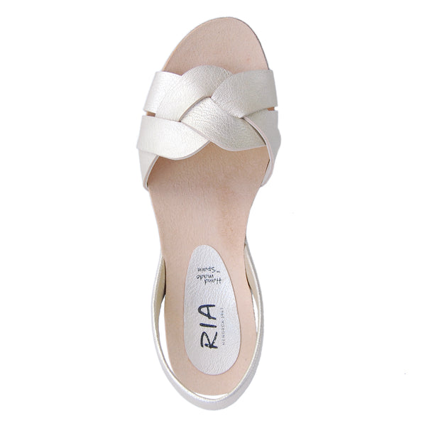 Marbella Avarcas Cork Wedge in Metallic Pearl