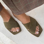 Eterna Spanish Leather Slide in Khaki Green