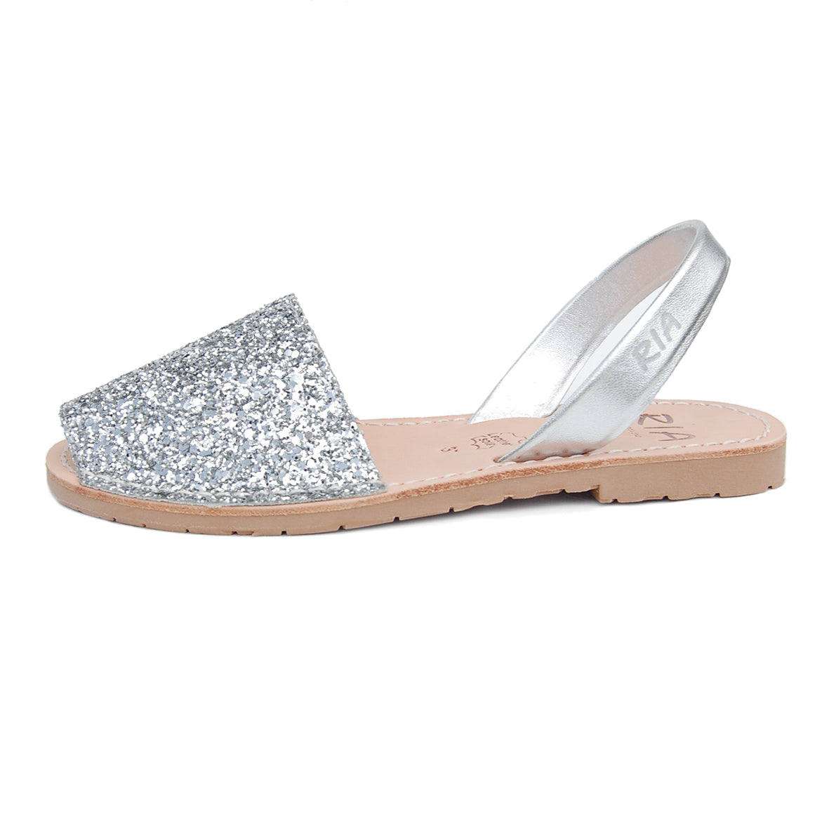 Joan Glitter Menorcan Avarcas Sandals in Silver