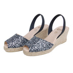 Avarcas Glitter Wedge Espadrilles Lluna in Night Black