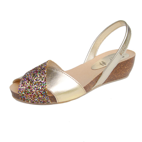 Glitter Shoe with Cork Wedge and footbed