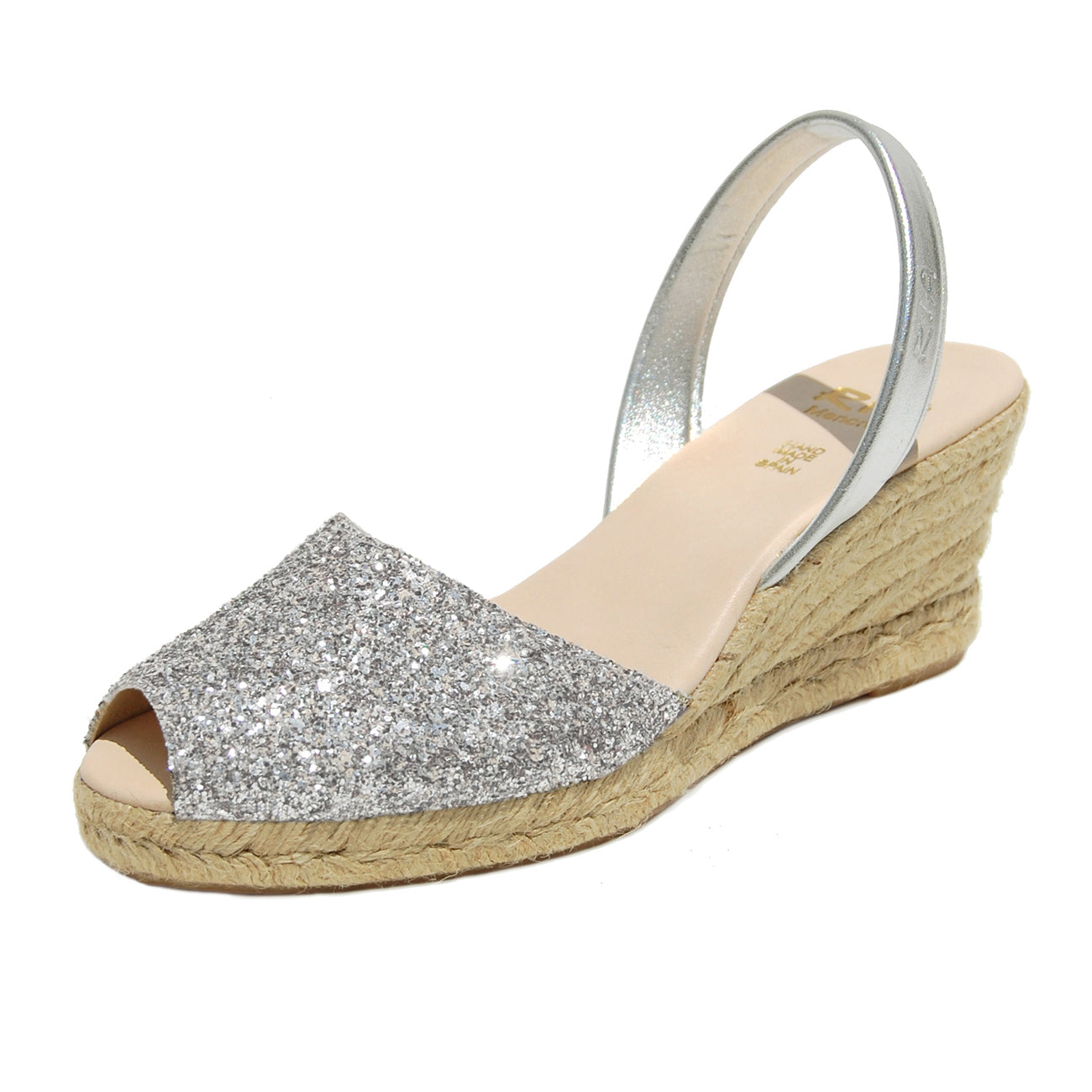 Avarcas Glitter Wedge Espadrilles Lluna in Silver