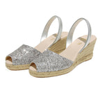 Avarcas Glitter Wedge Espadrilles Lluna in Silver