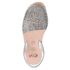 Joan Glitter Menorcan Avarcas Sandals in Pewter