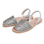 Joan Glitter Menorcan Avarcas Sandals in Pewter