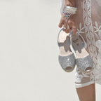 Avarcas Glitter Wedge Espadrilles Lluna in Silver