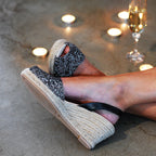 Avarcas Glitter Wedge Espadrilles Lluna in Night Black