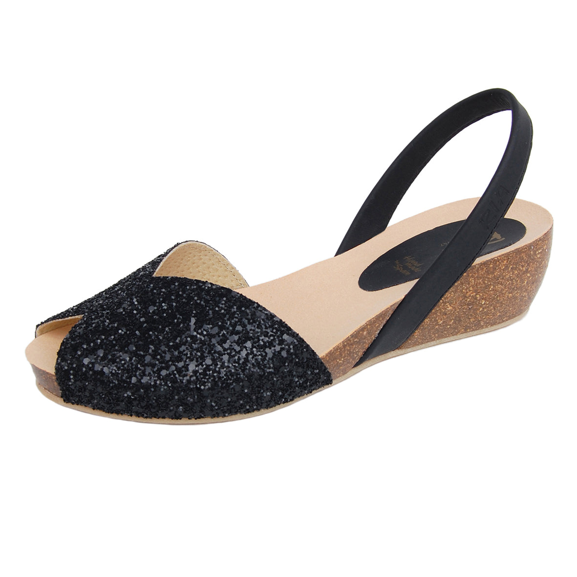 Rosalia Avarcas Cork Wedge in Black Glitter