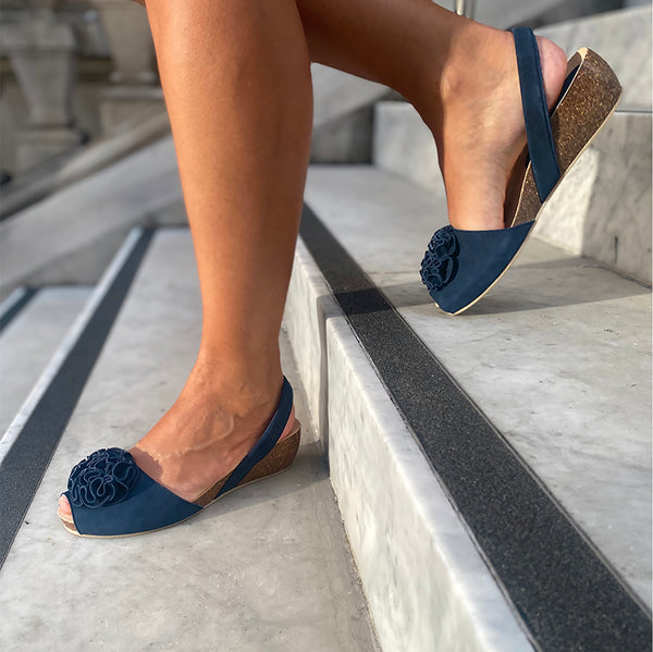Adoria Cork Wedge in Navy