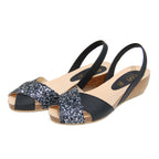 Stella Cork Wedge in Night Black Glitter