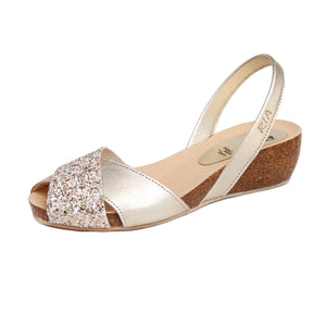 Stella Cork Wedge in Rose Gold Glitter