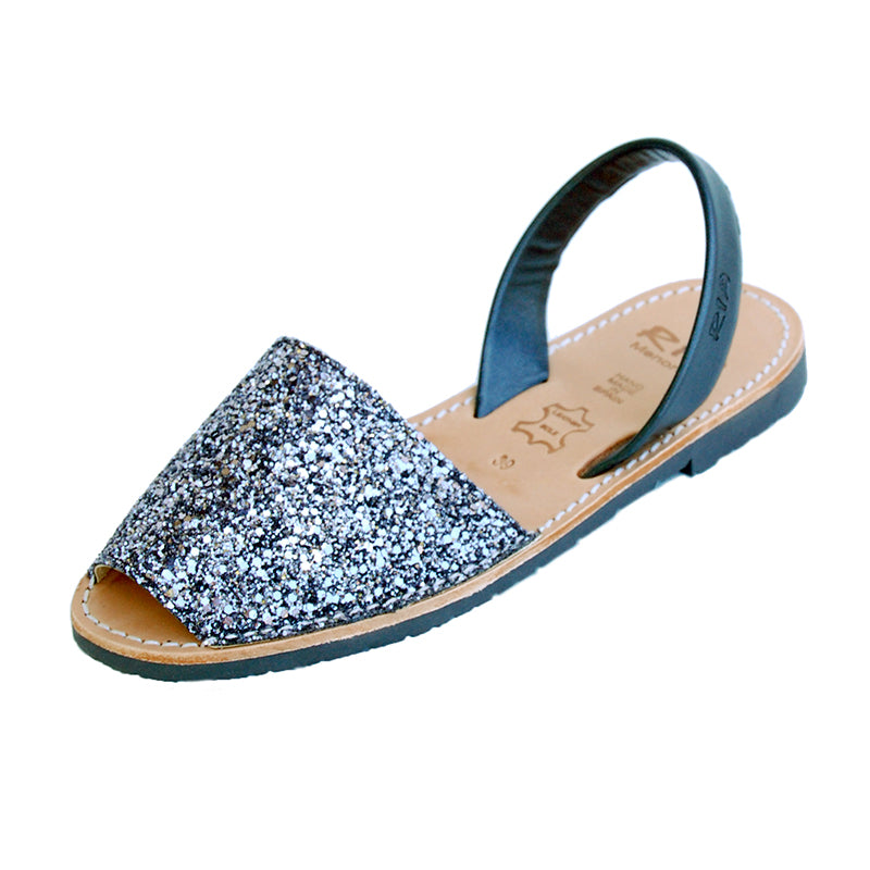 Joan Glitter Menorcan Avarcas Sandals in Charcoal Gunmetal