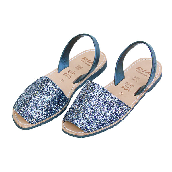 Joan Glitter Menorcan Avarcas Sandals in Charcoal Gunmetal