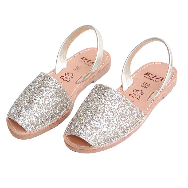 Joan Glitter Menorcan Avarcas Sandals in Champagner Gold