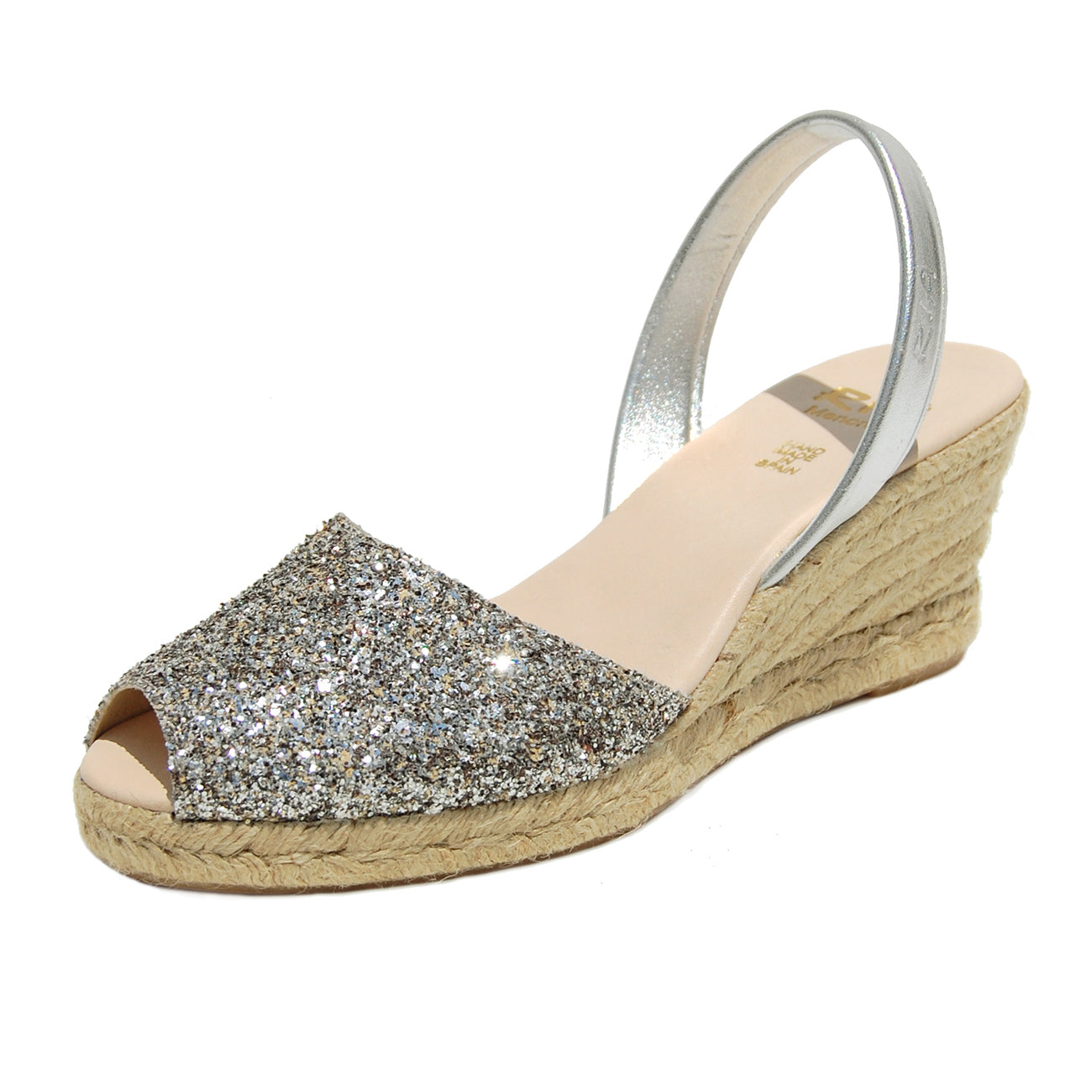 Avarcas Glitter Wedge Espadrilles Lluna in Pewter