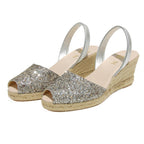 Avarcas Glitter Wedge Espadrilles Lluna in Pewter