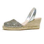 Avarcas Glitter Wedge Espadrilles Lluna in Pewter