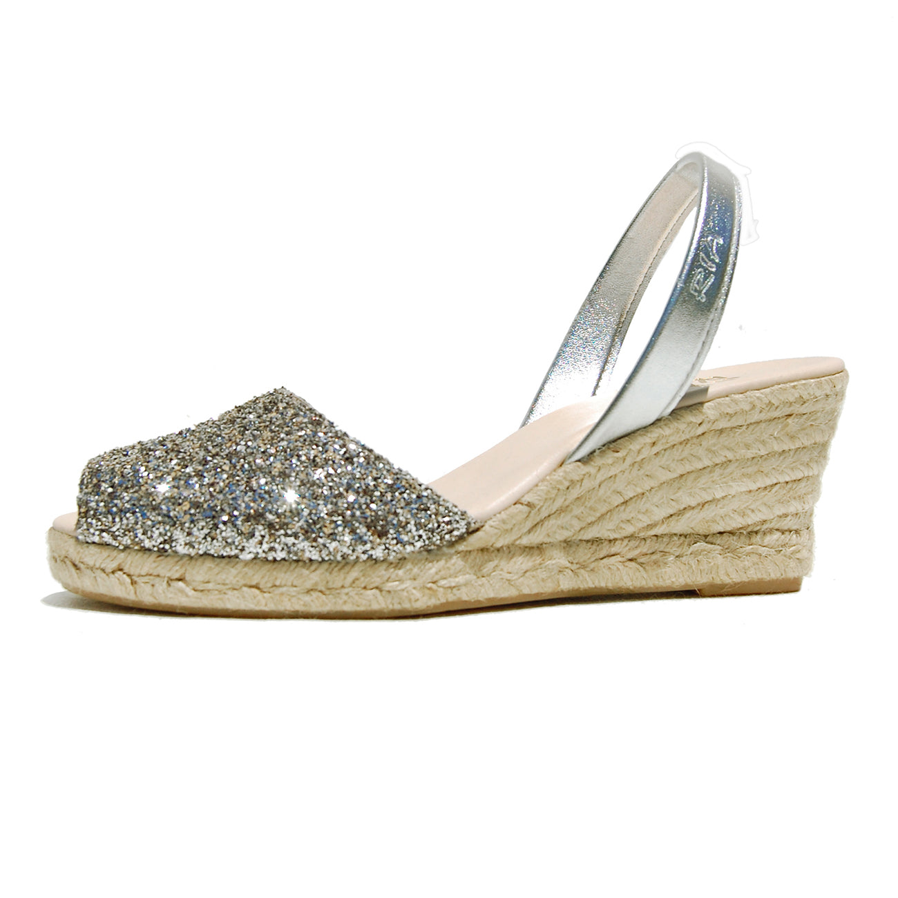 Avarcas Glitter Wedge Espadrilles Lluna in Pewter
