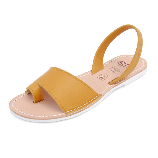 Yellow Summer Flat Sandals in Leather