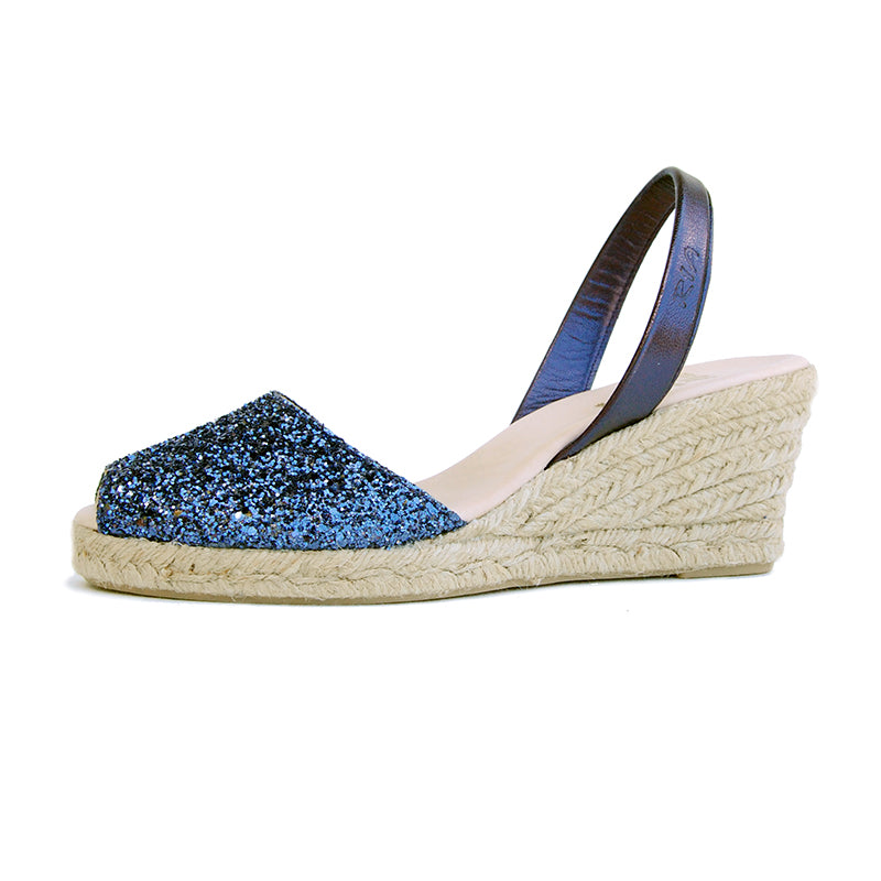 Avarcas Glitter Wedge Espadrilles Lluna in Navy