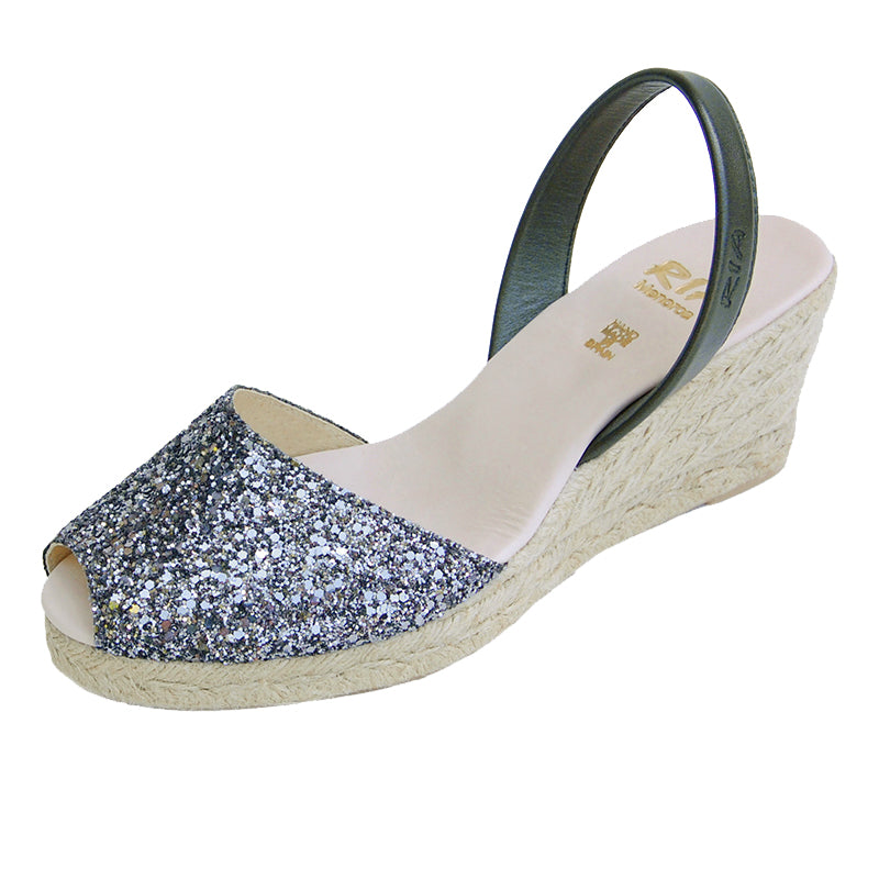Avarcas Glitter Wedge Espadrilles Lluna in Charcoal