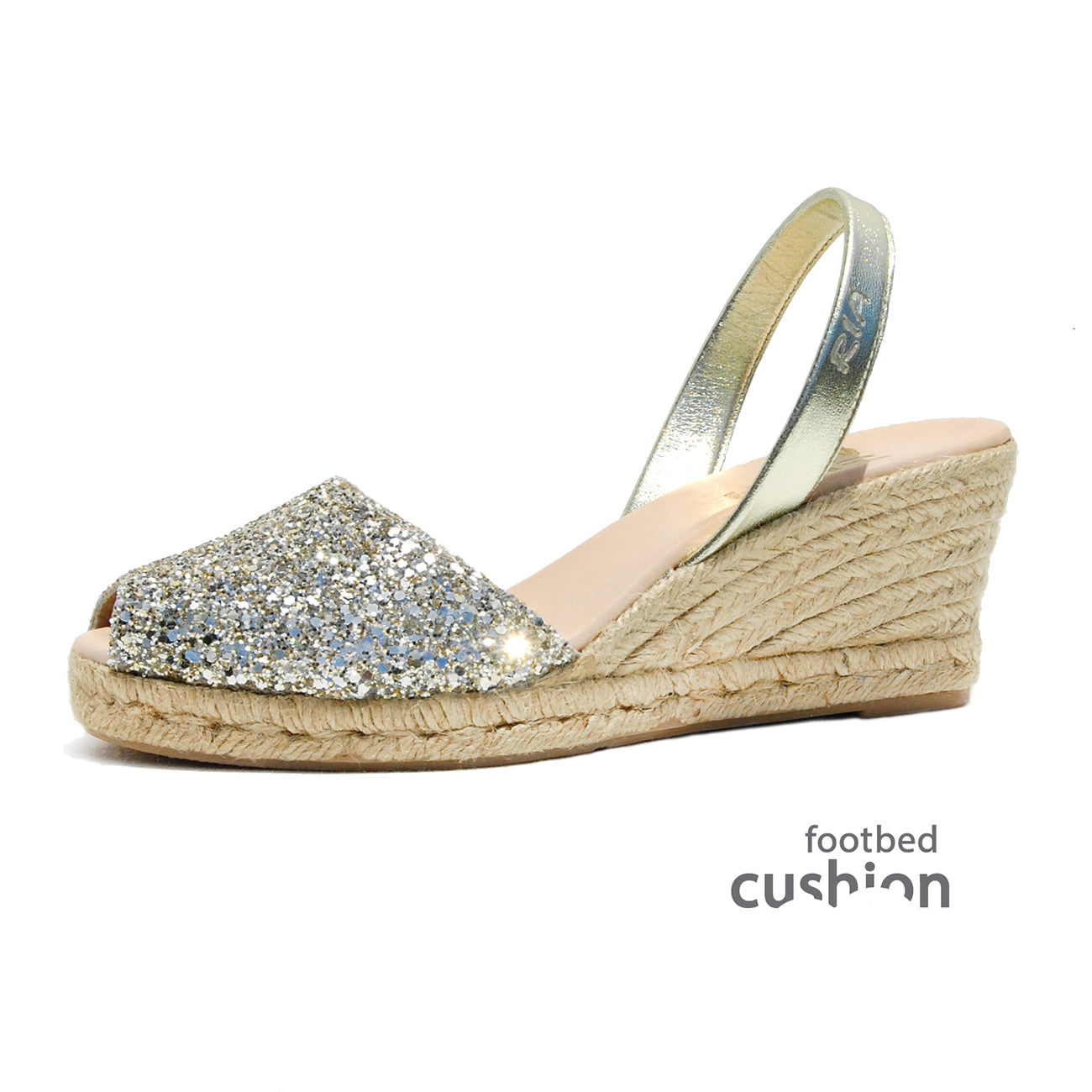 Glitter Espadrilles. The perfect Sandal in Gold Glitter for Weddings and other Special Events