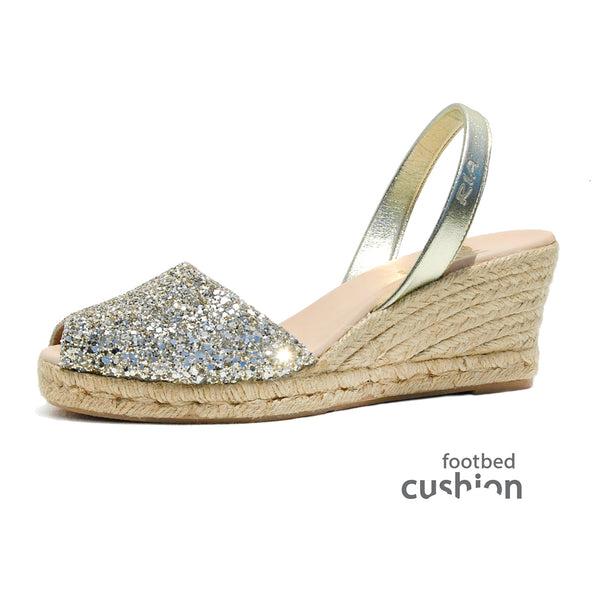 Glitter Espadrilles. The perfect Sandal in Gold Glitter for Weddings and other Special Events