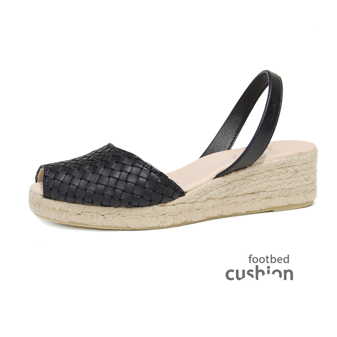 Trenza Low Jute Wedge Espadrilles in Black