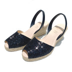 Lluna Glitter Wedge Espadrilles in Black