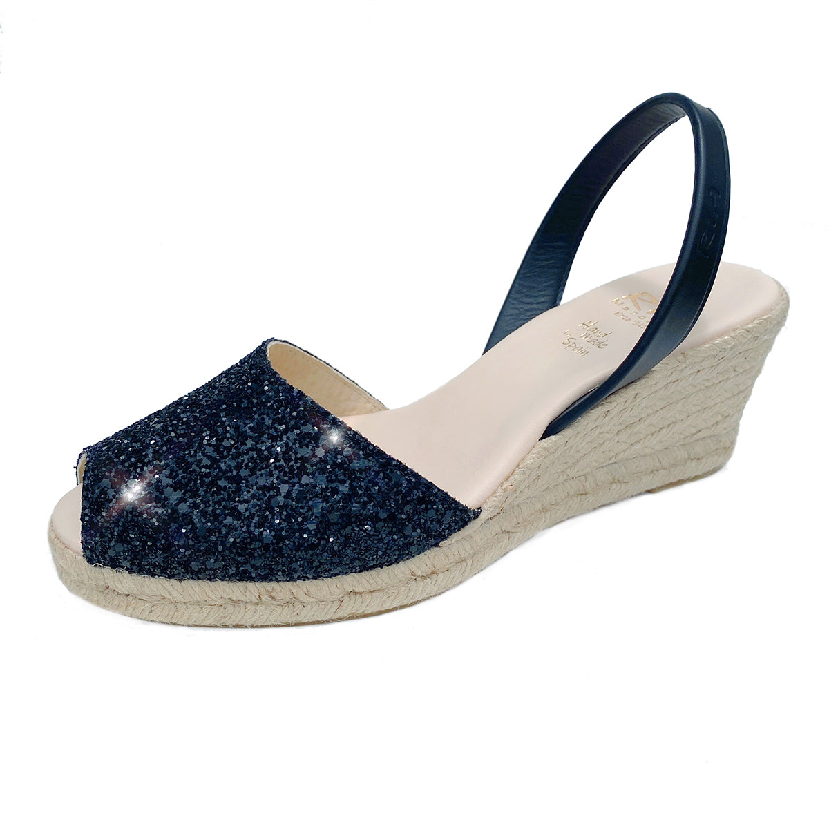 Lluna Glitter Wedge Espadrilles in Black