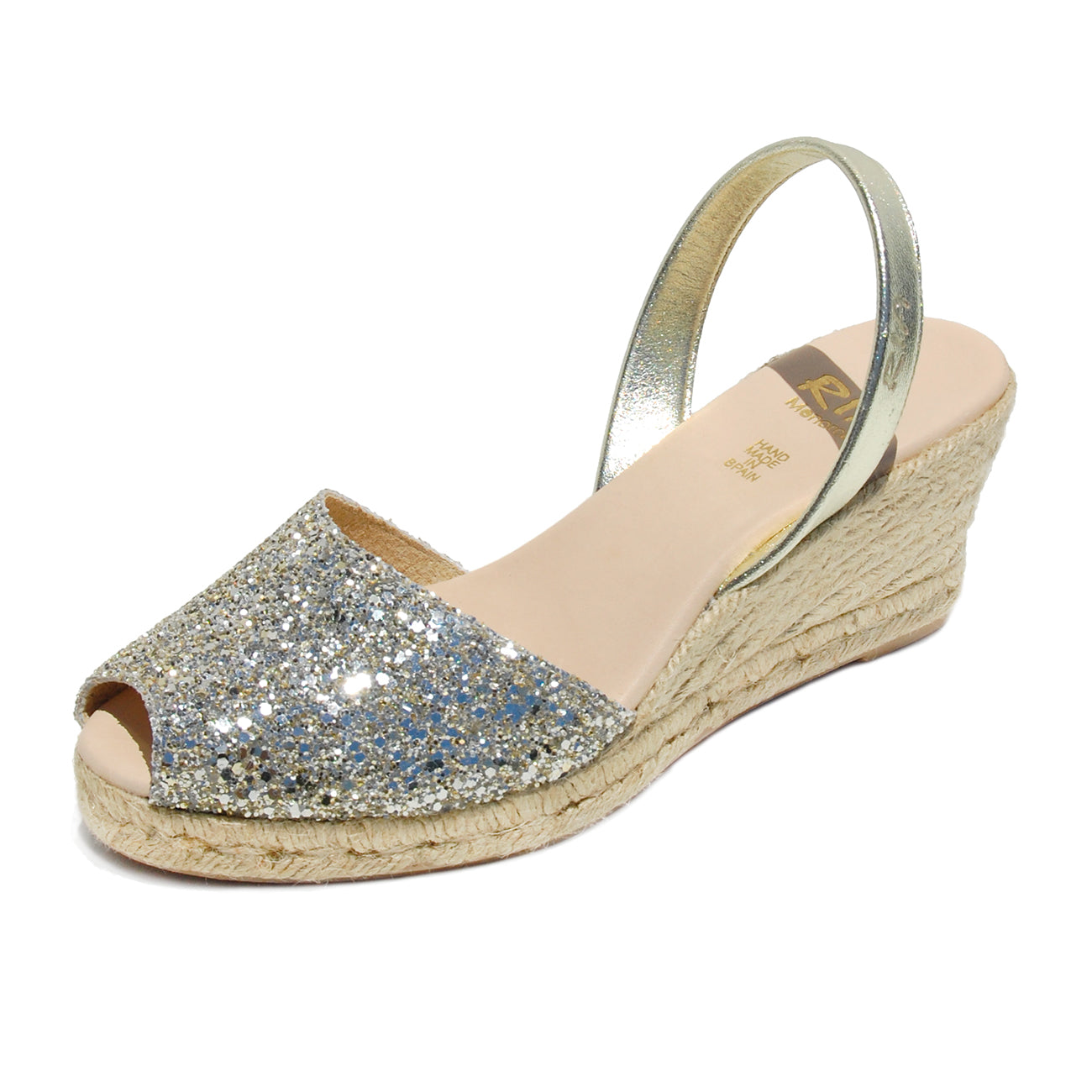 Ria Menorca Australia gold glitter wedge